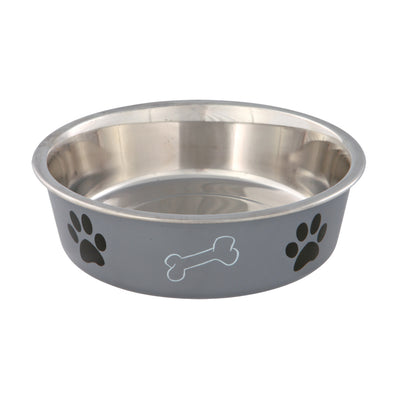 Rustfri madskål til hunde m/poter , har en diameter på 21 cm