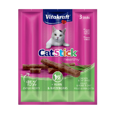 Vitrakraft Cat-Stick Godbidder til katte med smag af Kylling og Kattegræs