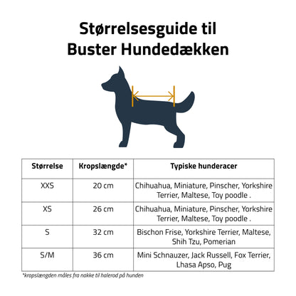 Buster hundedækken størrelsesguide